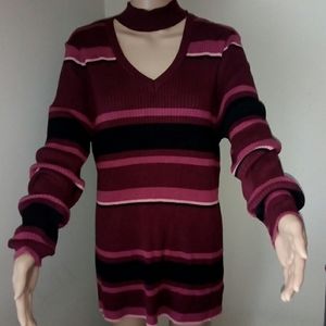 EUC Ribbed V-neck Striped Sweater